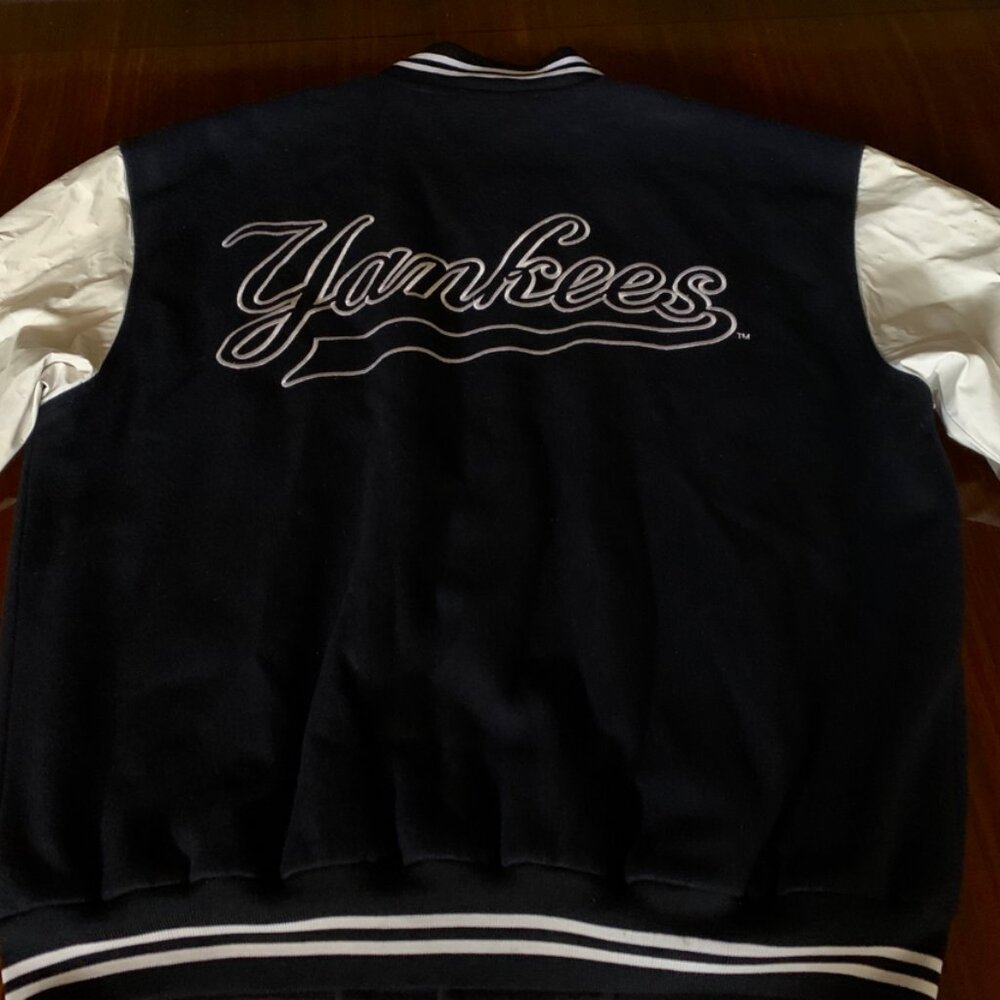 JH Design New York Yankees Navy Wool Varsity Full Button Jacket XL